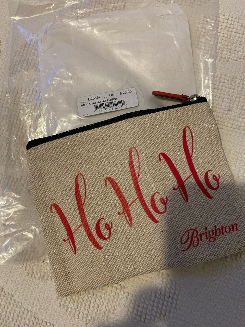 Brighton Beige Canvas Holiday Pouch with Red Script